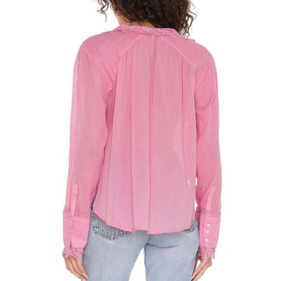 Free People 100% Cotton Clemence Buttondown Blouse Shirt Pink Size Medium - Picture 3 of 13